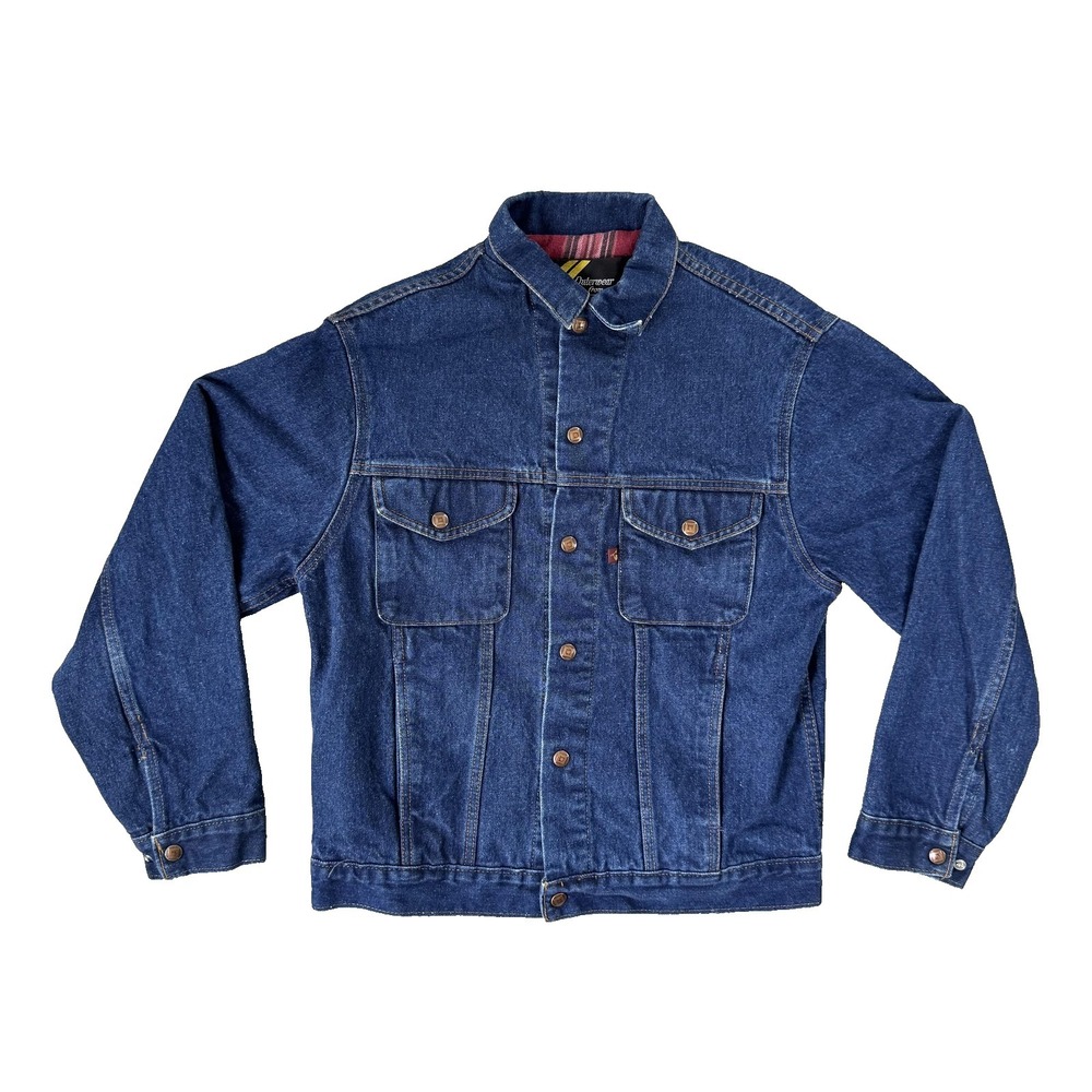 Vintage 70s Sears Jacket Mens Small Blue Denim Flannel Lined Western Trucker